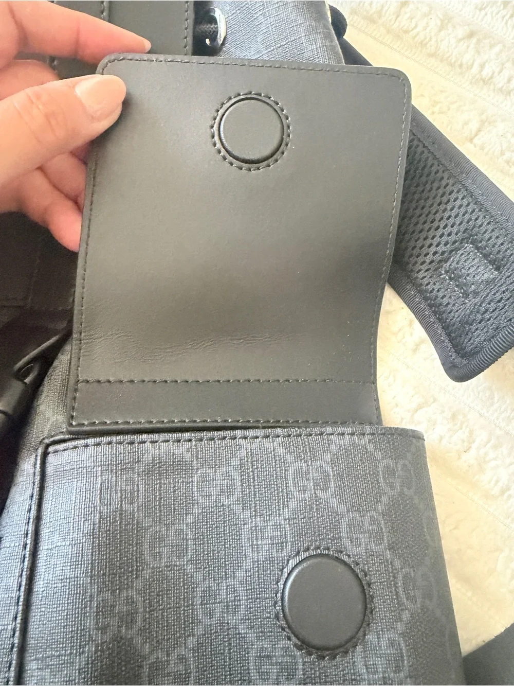 Gucci Black GG Canvas Backpack with Red and Blue Web Straps